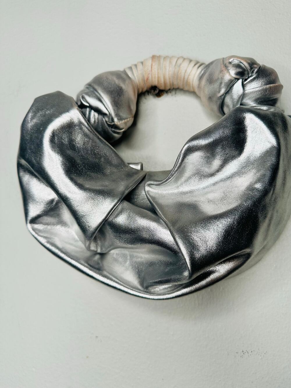 SIMON MILLER Silver Metallic Lopsy Knot Detailing Magnetic Shoulder Bag